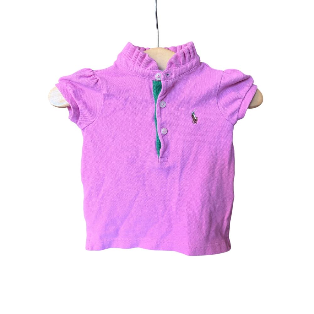 Ralph Lauren baby girls top 9 months pink cotton blend made Peru ruffle collar